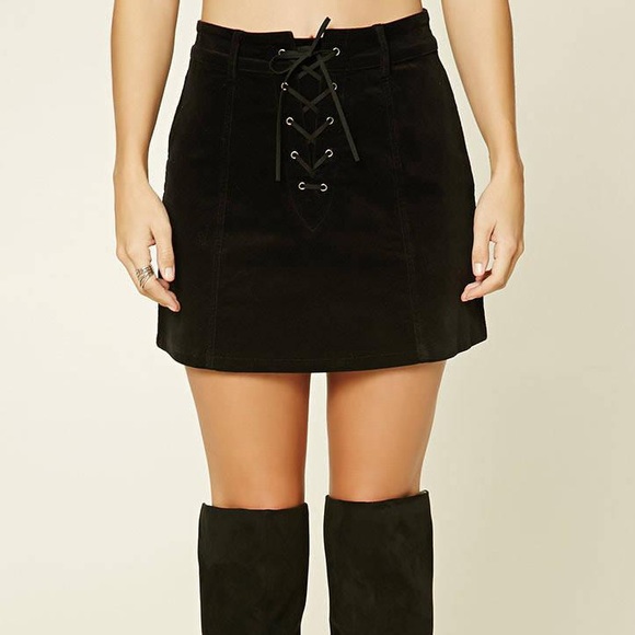 Forever 21 Dresses & Skirts - Forever 21 Velvet Faux Suede Lace-up Mini Skirt